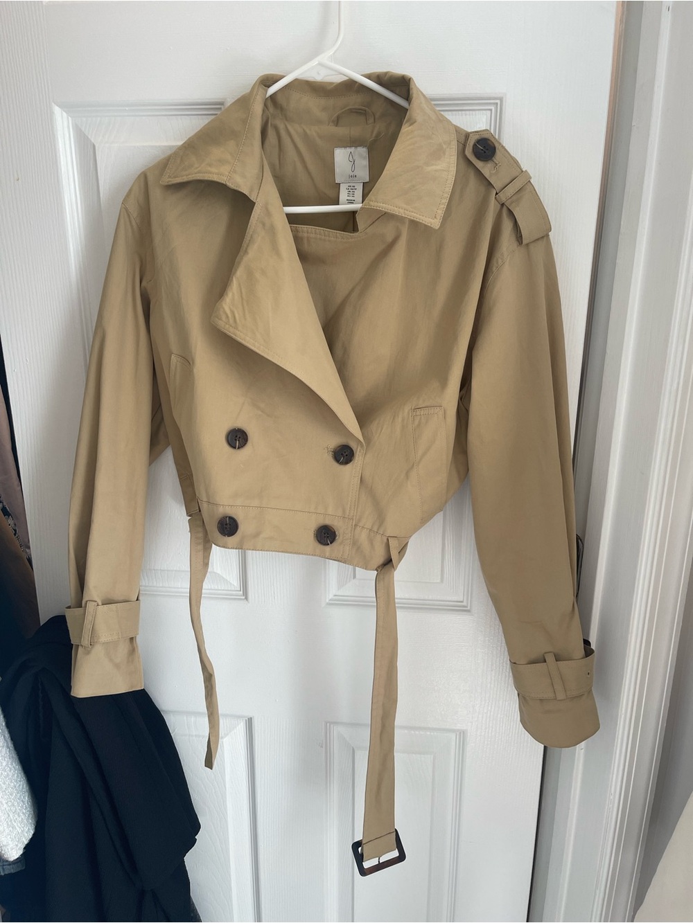 Joie Cropped Trench Coat in Khaki